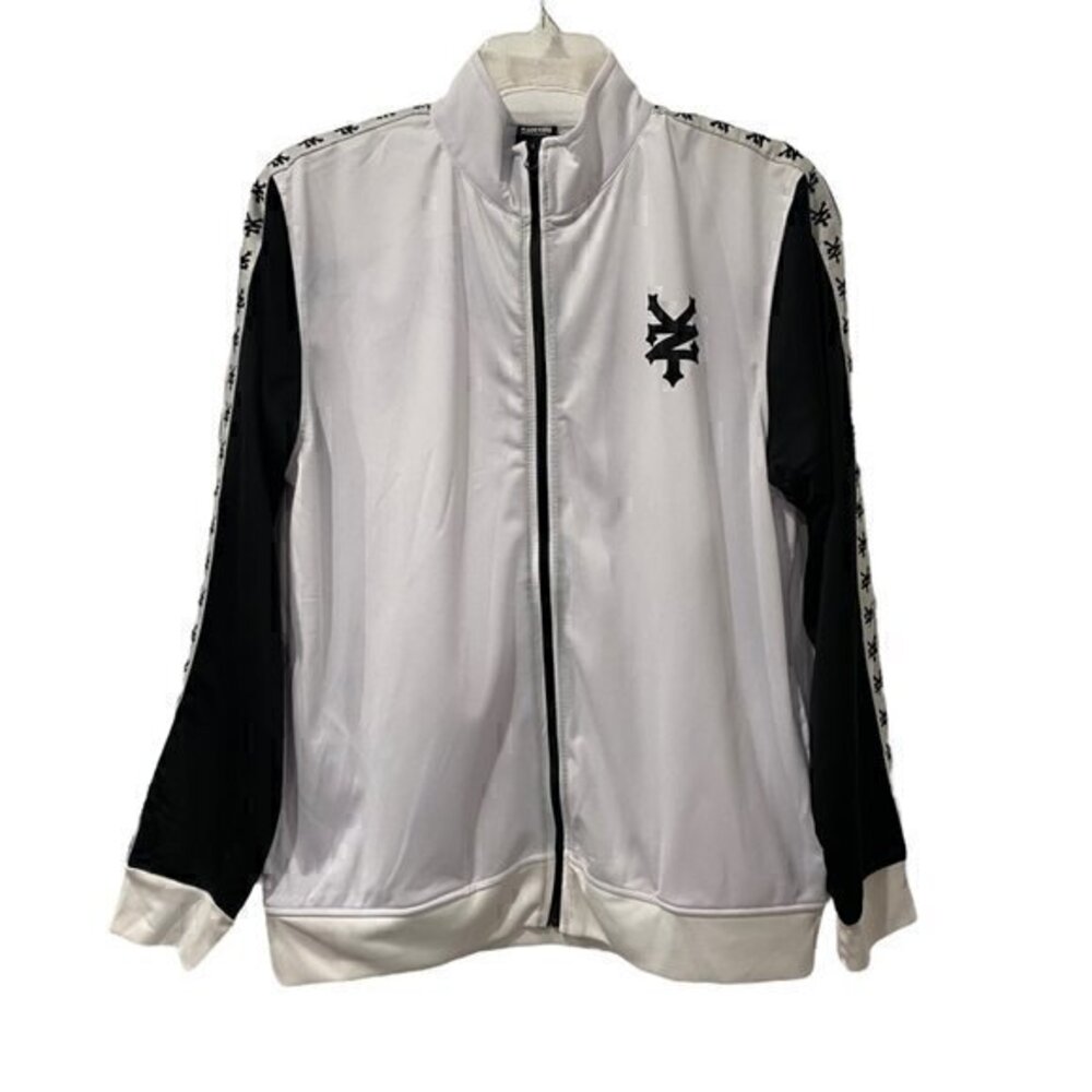 Zoo York Mens Jacket Full Zipper Side Pockets White Black Logo Down Sleeve Large